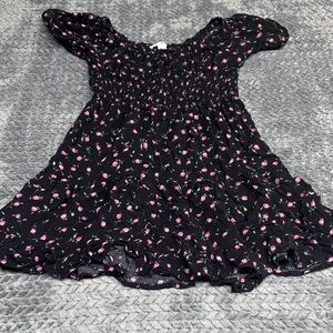 Sugar and Jade Girls Black Pink Floral Smocked Dress